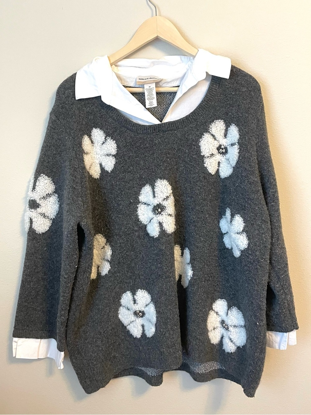 Alfred Dunner - Gray Crewneck Sweater with White Florals - Size 2X